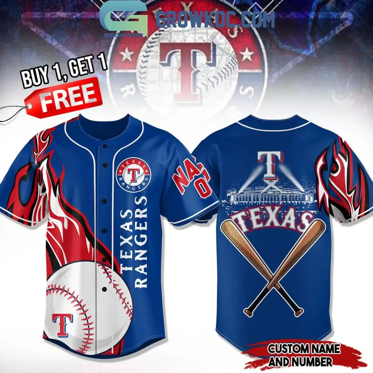 Texas Rangers One Riot One Ranger Personalized Baseball Jersey Image
