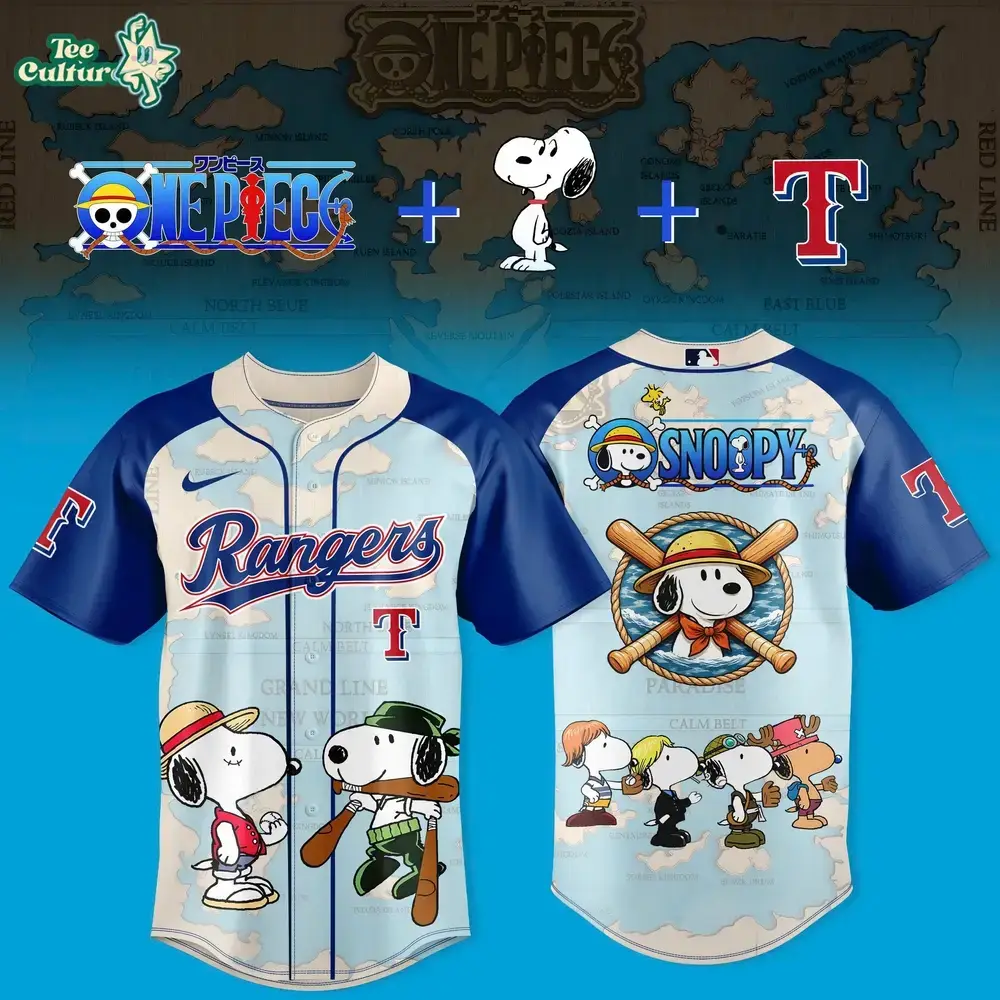Texas Rangers Snoopy One Piece Crossover 2026 Special Edition Baseball Jersey Image