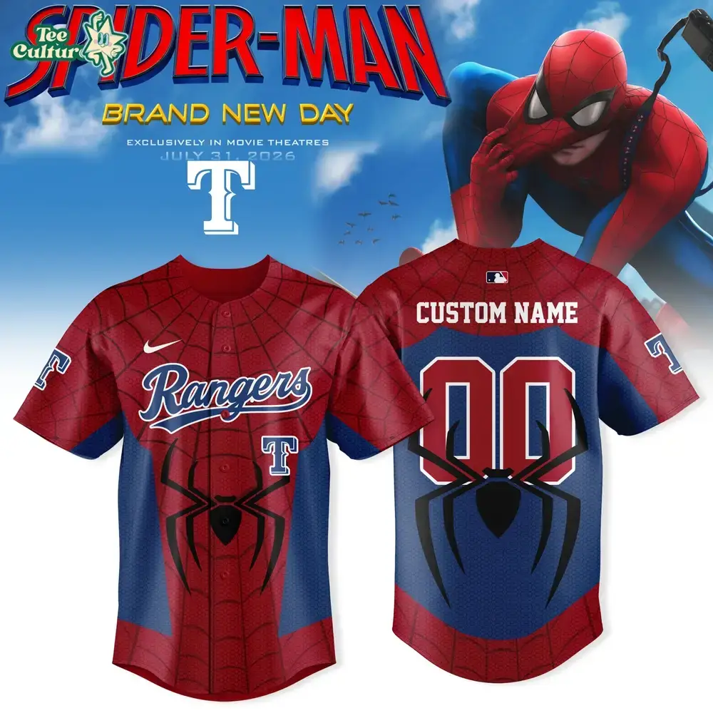 Texas Rangers Spider-Man 2026 Custom Name and Number Baseball Jersey Image