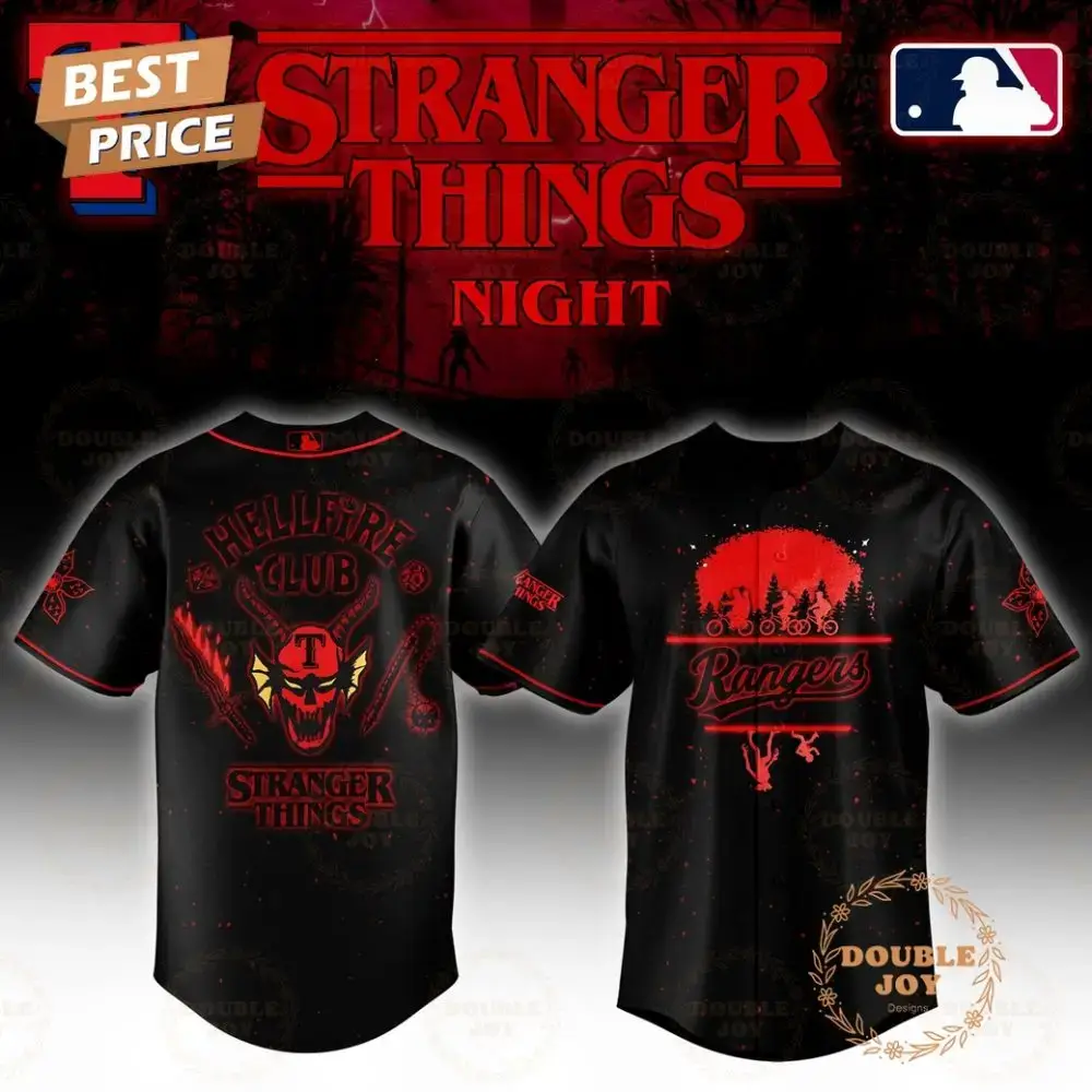 Texas Rangers Stranger Things Night Hell Fire Club Limited Edition Baseball Jersey Image
