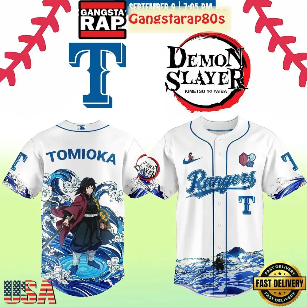Texas Rangers Tomioka Demon Slayer 2025 Limited Edition Baseball Jersey Image