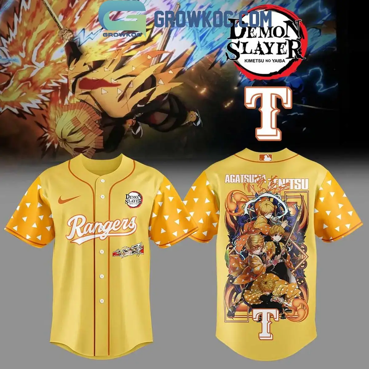 Texas Rangers x Agatsuma Zenitsu Demon Slayer Infinity Catsle 2025 Jersey Image