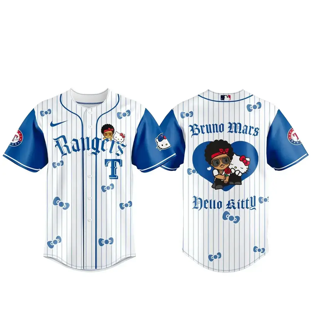 Texas Rangers x Bruno Mars Hello Kitty 2026 Baseball Jersey Image