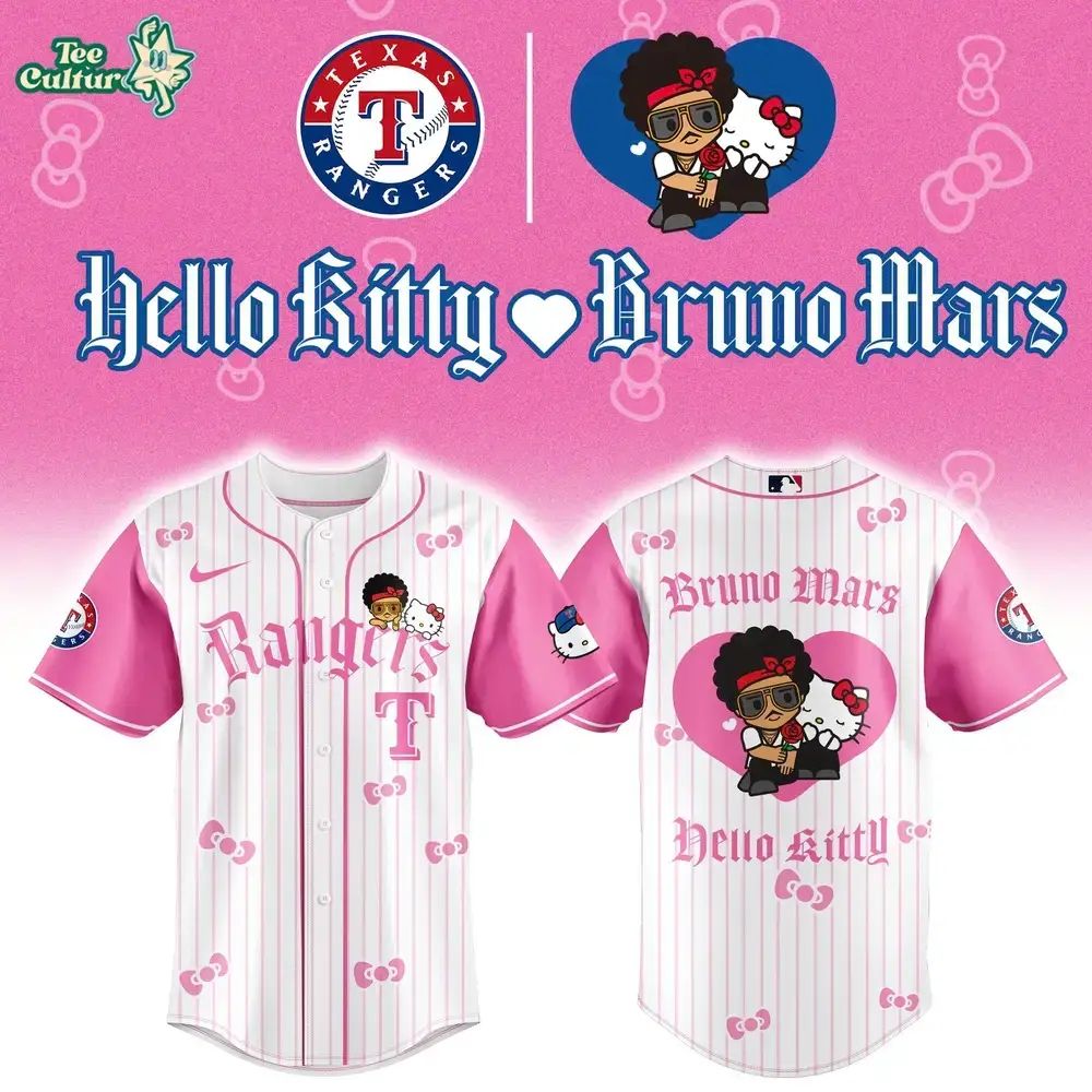 Texas Rangers x Bruno Mars x Hello Kitty 2026 Limited Edition Pink Jersey Jogger Cap Set Image