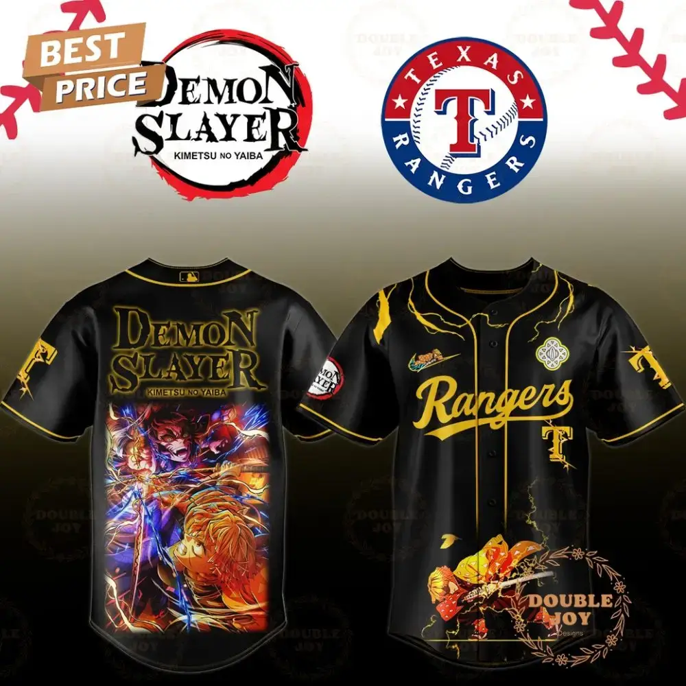 Texas Rangers X Demon Slayer 2025 Zenitsu Vs Kaigaku Edition Baseball Jersey Image