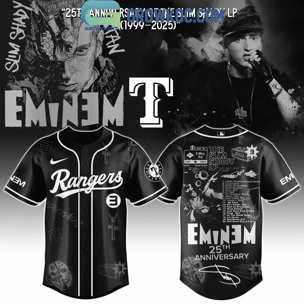 Texas Rangers x Eminem 25th Anniversary Of The Slim Shady LP 2025 Jersey Image