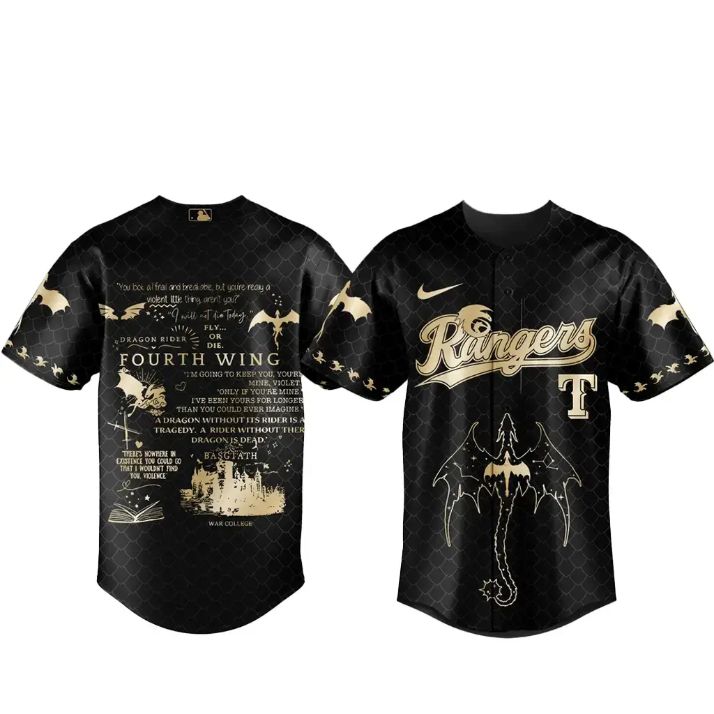 Texas Rangers x Fourth Wing Night 2026 Black Baseball Jersey Image