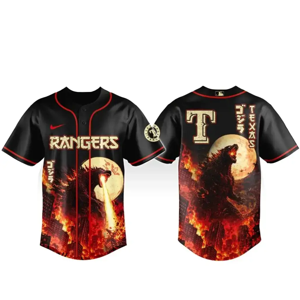 Texas Rangers x Godzilla King of Monsters Baseball Jersey Image