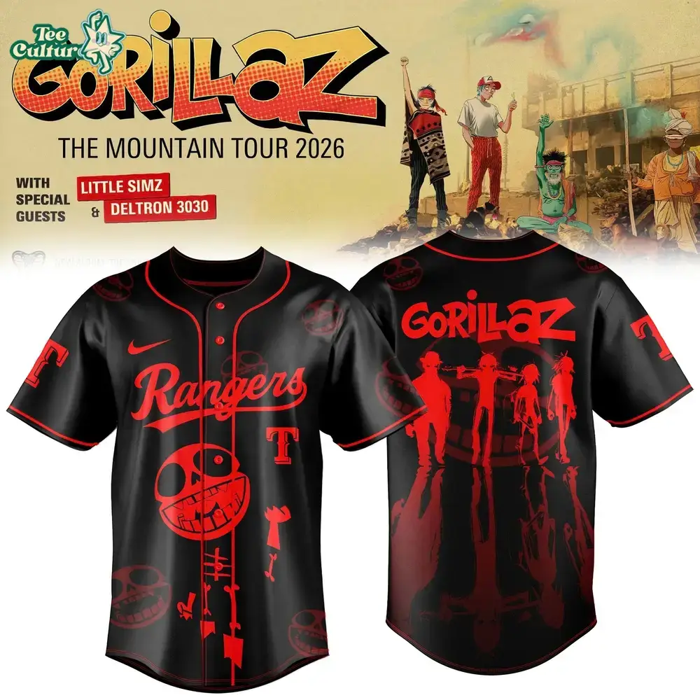 Texas Rangers x Gorillaz The Mountain Tour 2026 North America Baseball Jersey Image