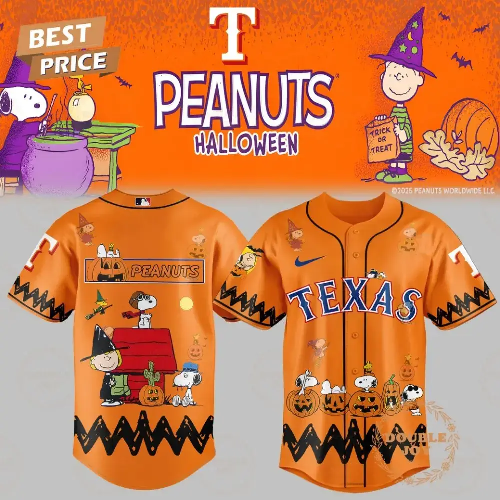 Texas Rangers X Halloween Peanuts Orange Baseball Jersey Image