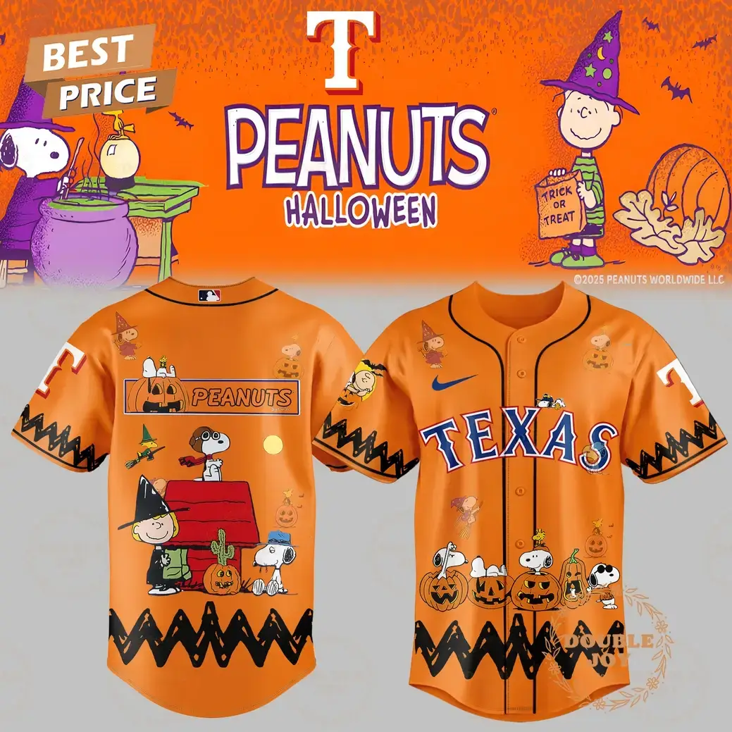Texas Rangers x Halloween Peanuts Orange Baseball Jersey Image