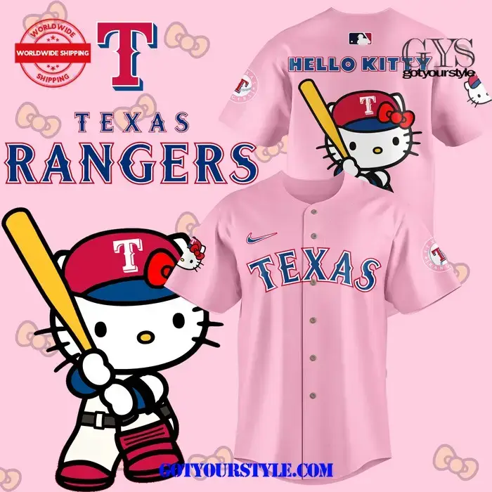 Texas Rangers X Hello Kitty Pink Jersey - Cute & Sporty Fan Gear! Image