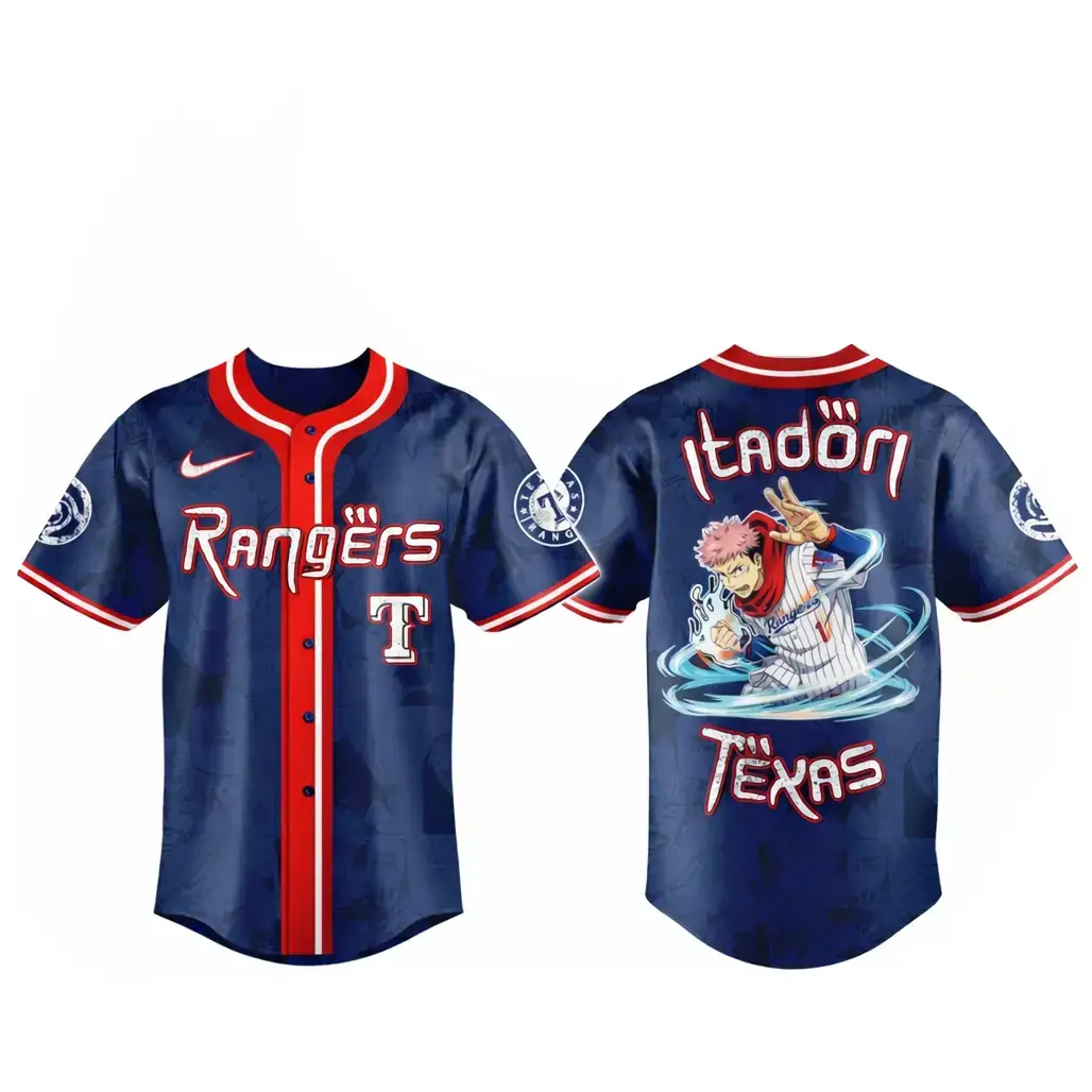 Texas Rangers x Jujutsu Kaisen Night Itadori 2026 Baseball Jersey Image