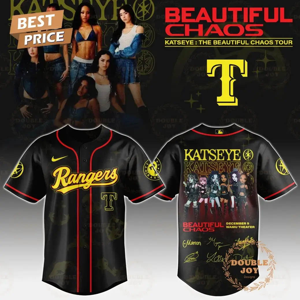 Texas Rangers x Katseye "The Beautiful Chaos Tour" 2025 Baseball Jersey Image