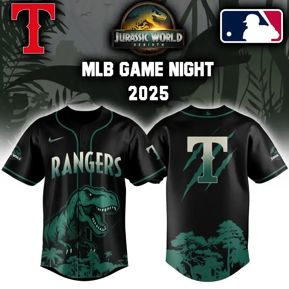 Texas Rangers X Mlb Jurassic World Custom Baseball Jersey Image