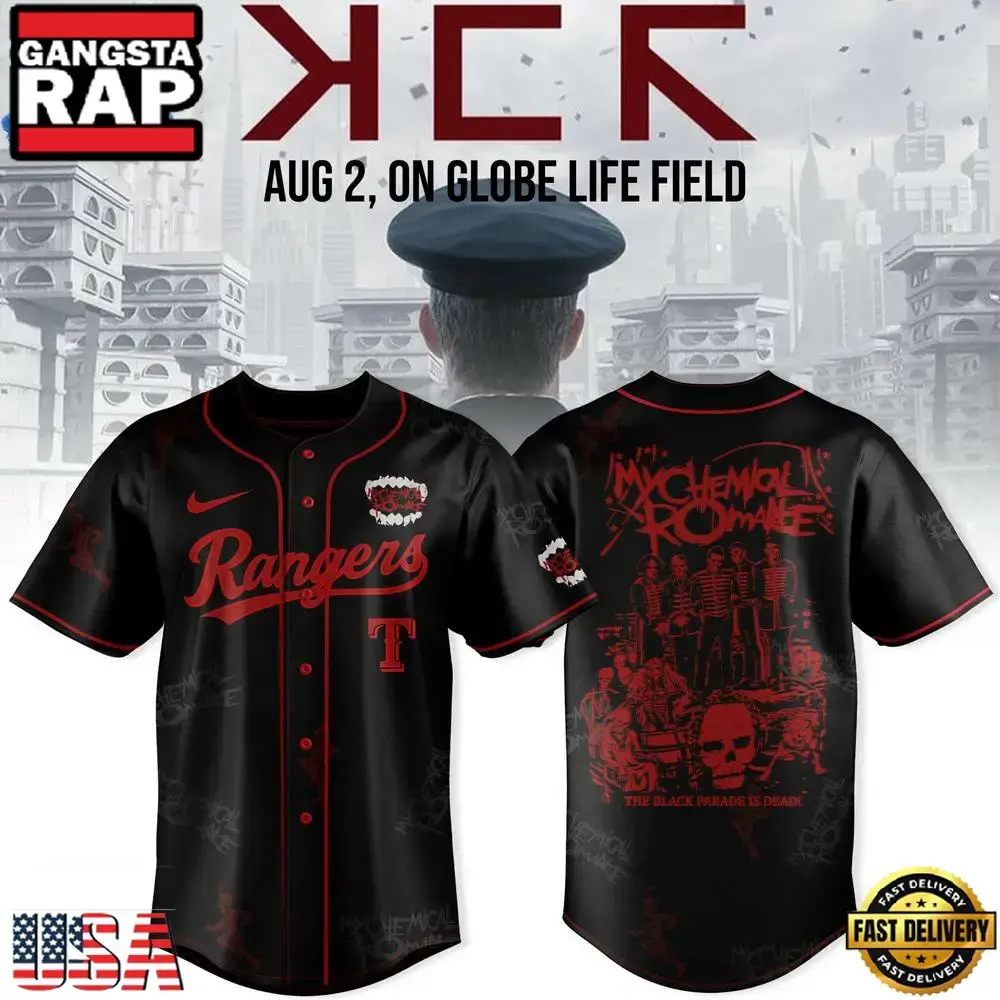 Texas Rangers x My Chemical Romance Long Live The Black Parade Baseball Jersey Image