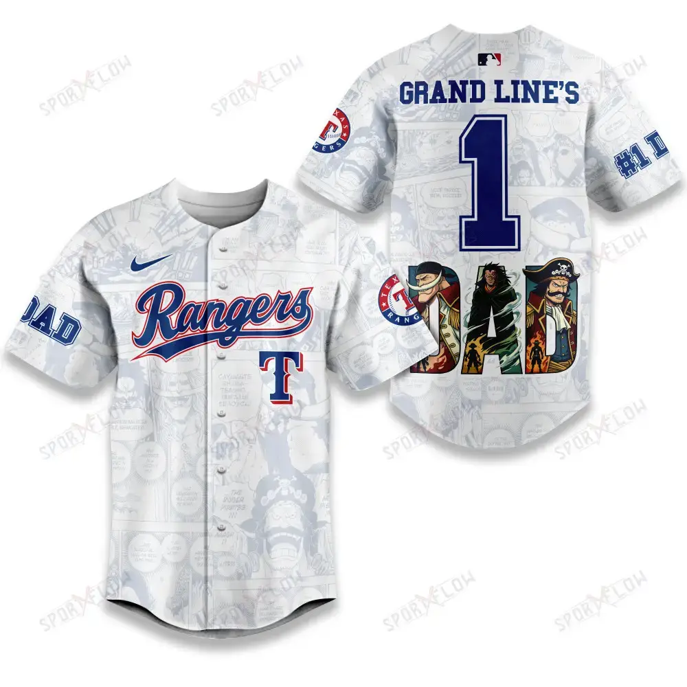 Texas Rangers X One Piece Grand Line'S #1 Dad Custom Baseball Jersey Image