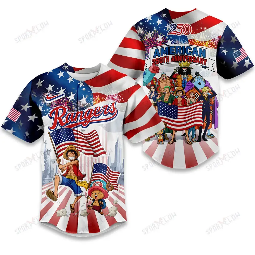 Texas Rangers X One Piece United States Of America 250 Baseball Jersey Image