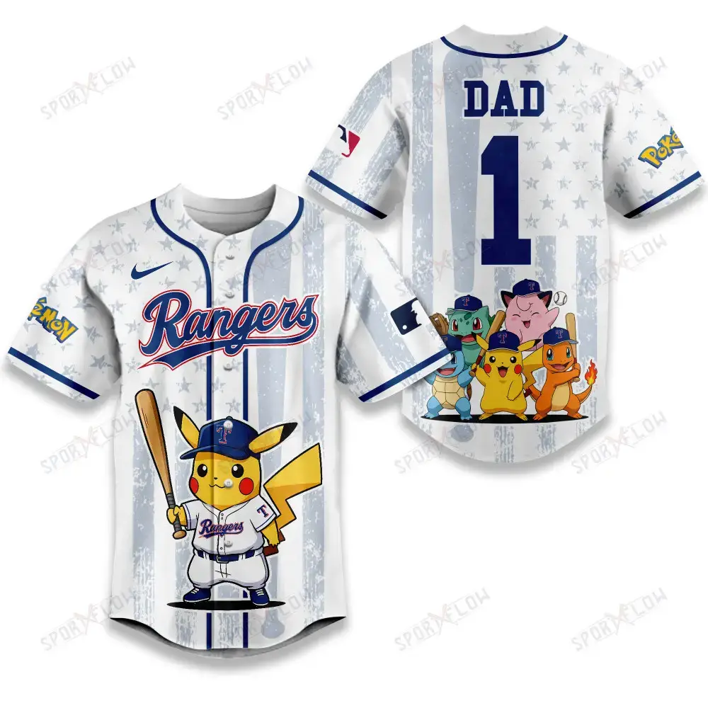 Texas Rangers X Pokemon Night Dad Edition Baseball Jersey Image