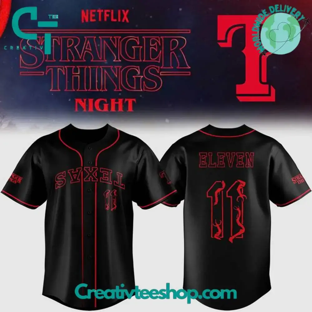 Texas Rangers X Stranger Things Night Limited Edition Baseball Jersey Image
