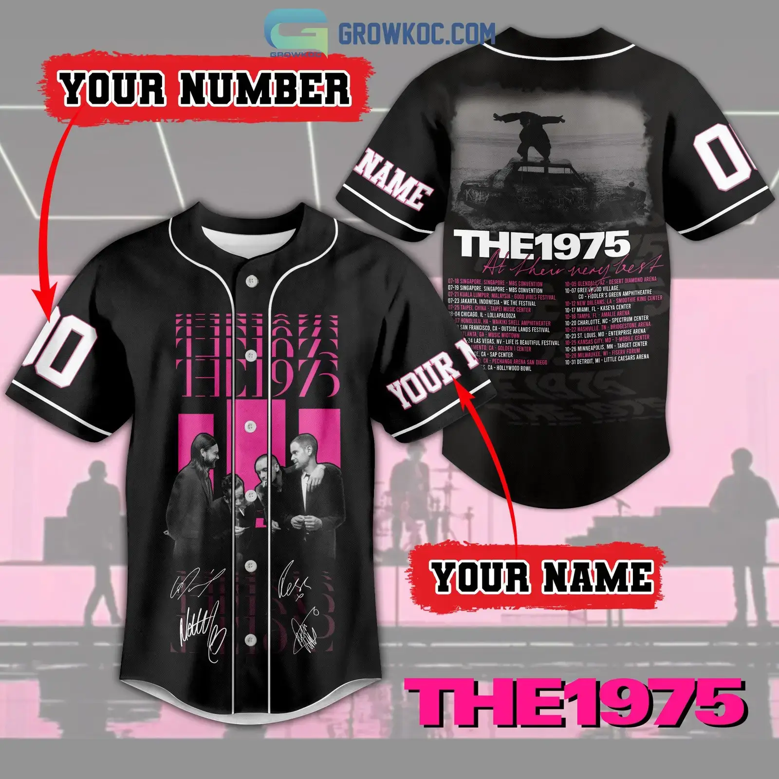 The 1975 At Their Very Best Tour 2023 Black Design Baseball Jersey Image