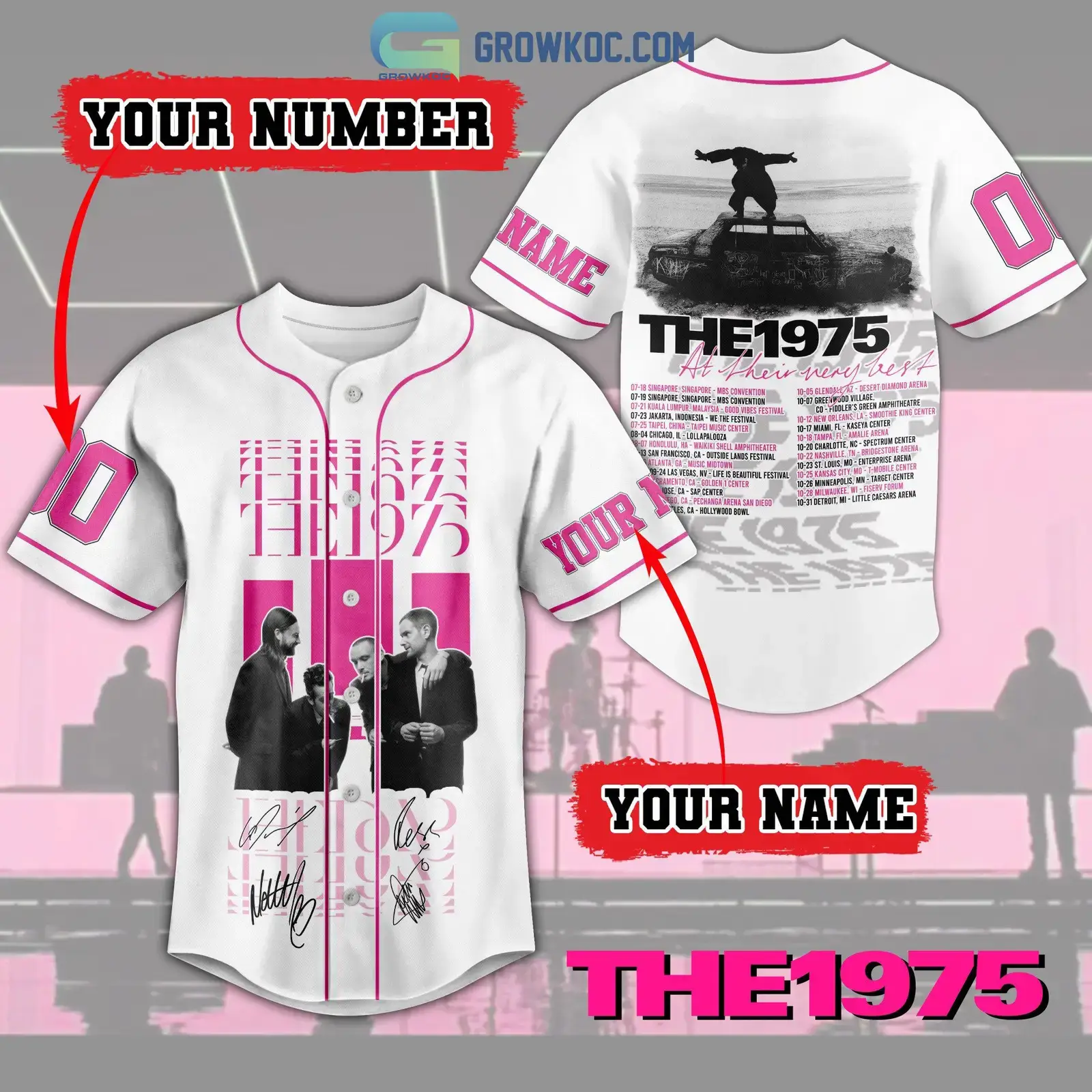 The 1975 At Their Very Best Tour 2023 White Design Baseball Jersey Image
