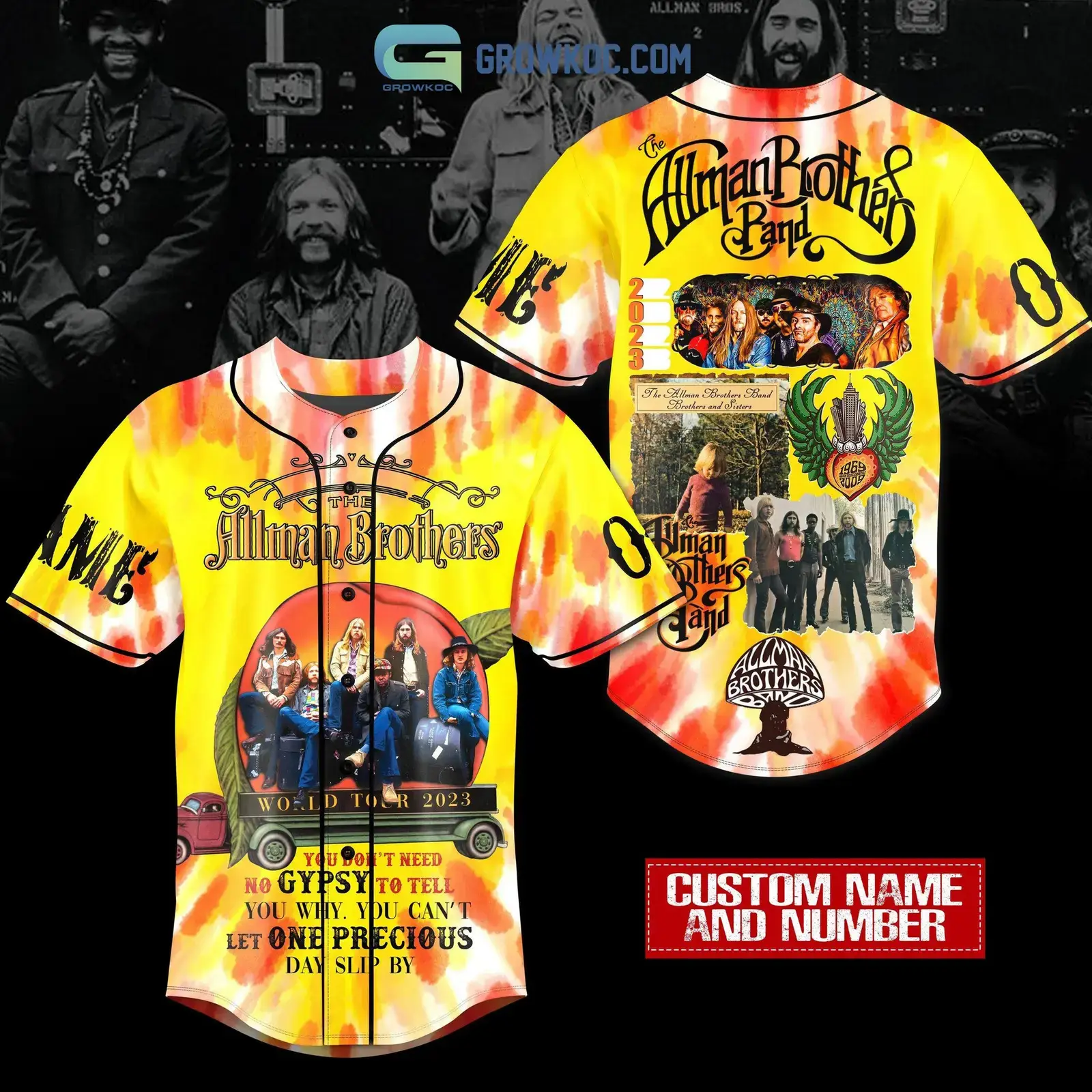 The Allman Brothers Band World Tour 2023 Yellow Design Personalized Baseball Jersey Image
