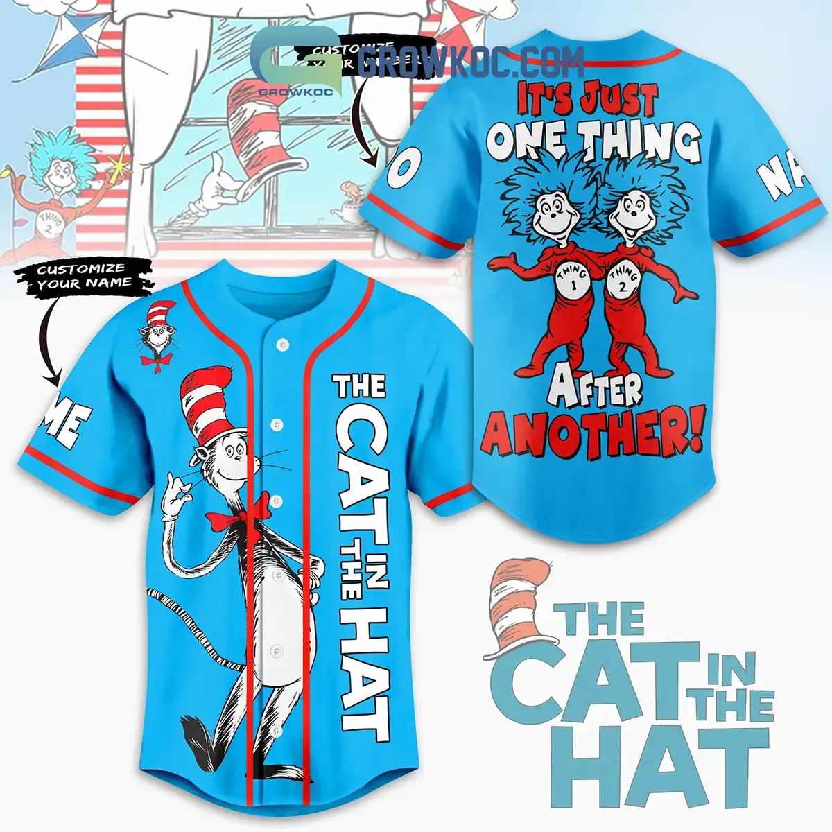 The Cat In The Hat Blue Design Personalized Baseball Jersey Image