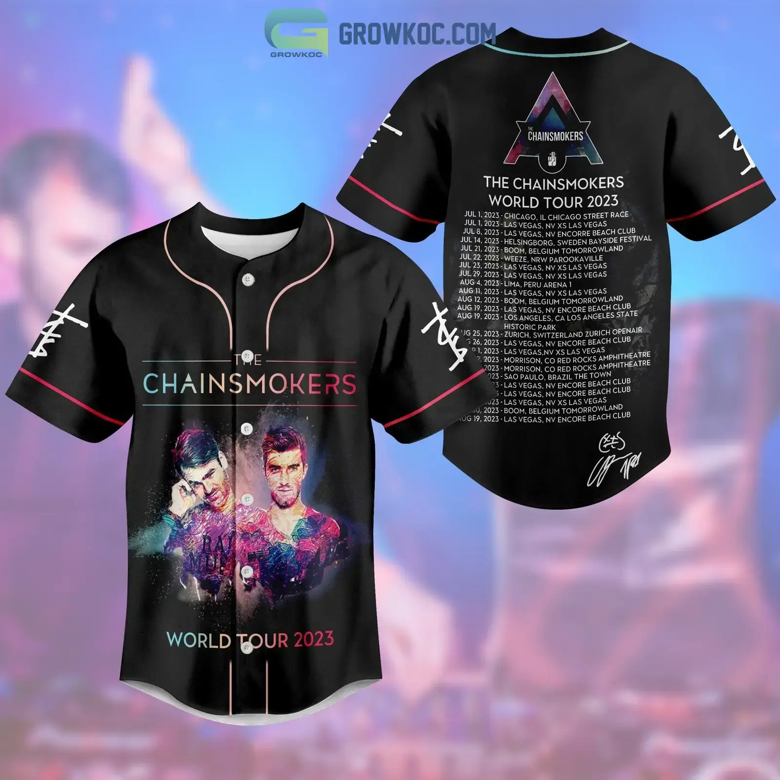 The Chainsmokers World Tour 2023 Baseball Jersey Image
