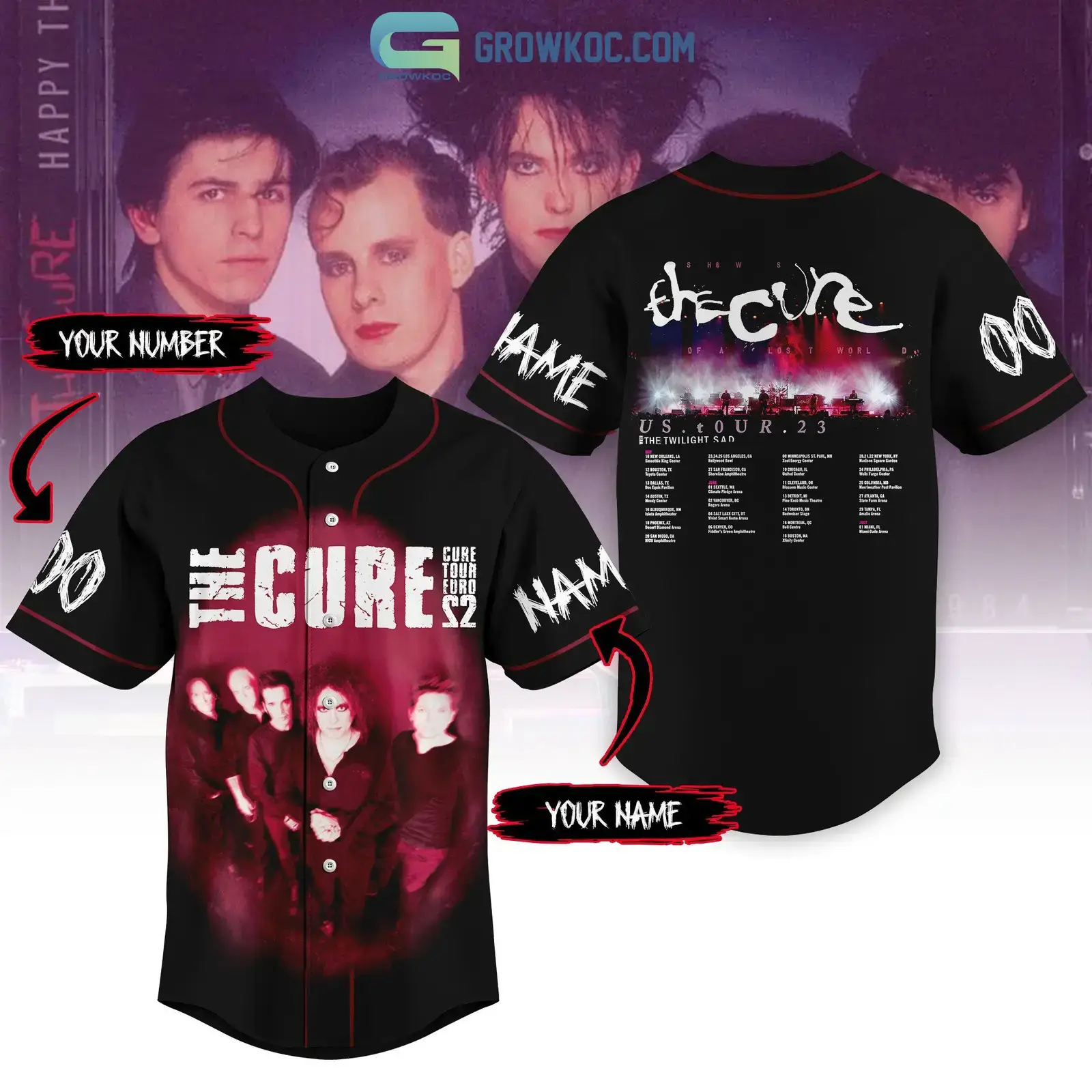 The Cure Tour Euro S2 Personalized Baseball Jersey Image