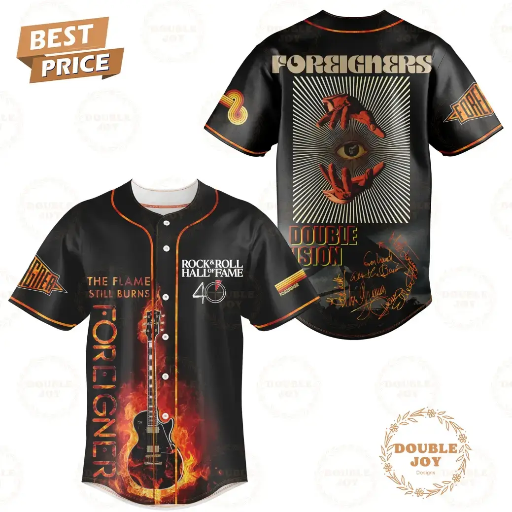 The Flame Still Burns Foreigner Rock Band Double Vision Baseball Jersey Image