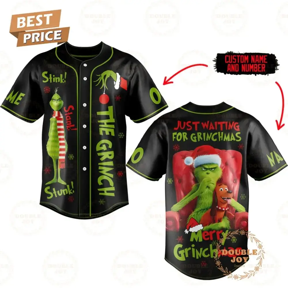 The Grinch Stink! Stank! Stunk! Just Waiting For Grinchmas Custom Name Baseball Jersey Image