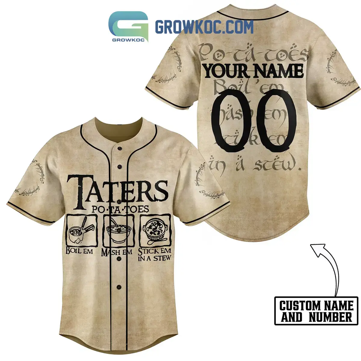 The Lord Of The Rings Taters Potatoes Beige Personalized Baseball Jersey Image