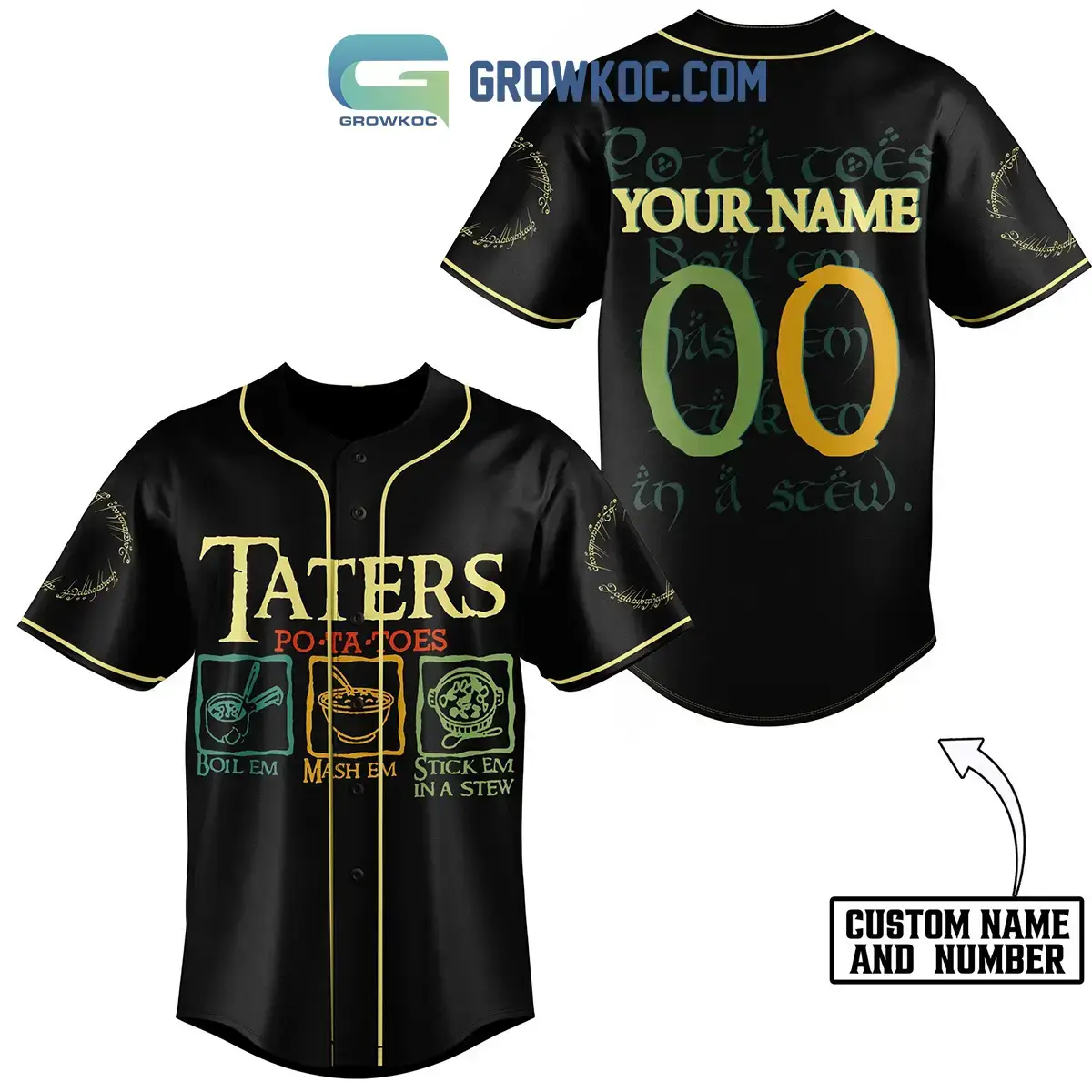 The Lord Of The Rings Taters Potatoes Black Personalized Baseball Jersey Image