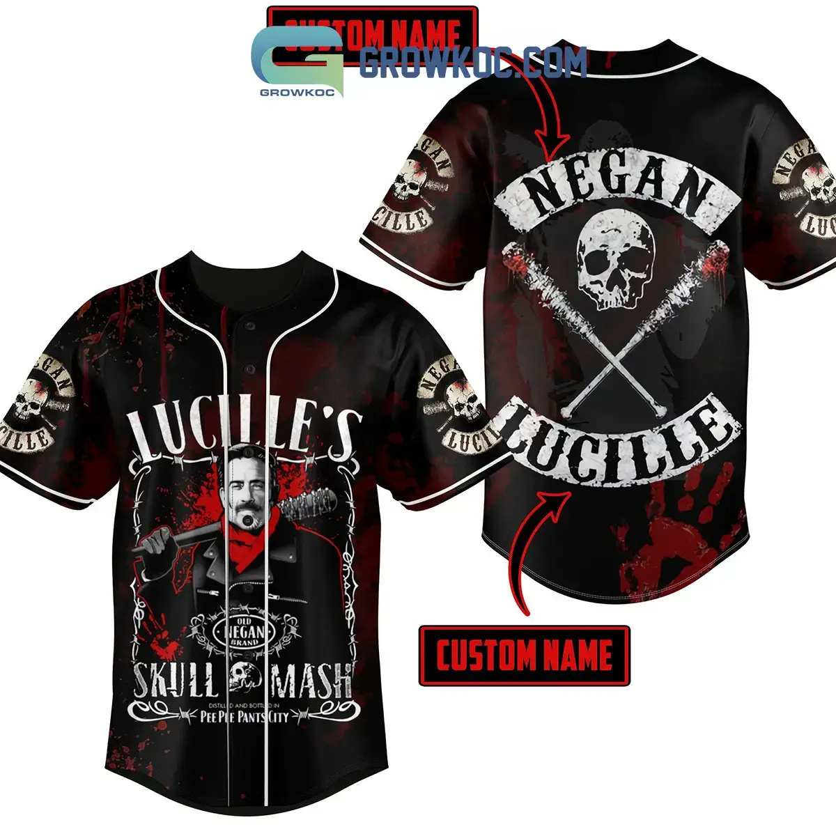 The Walking Dead Negan Lucille Skull Mash Personalized Baseball Jersey Image
