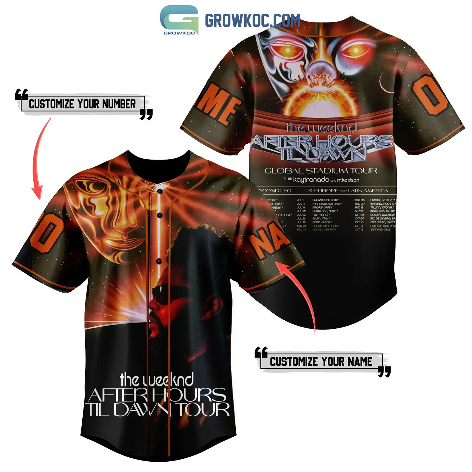 The Weeknd After Hours Til Dawn Tour Personalized Baseball Jersey Image