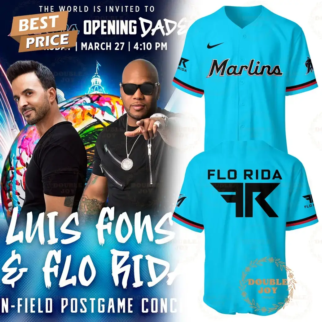The World Is Invited To Miami Marlins MLB Opening Dade Luis Fonsi and Flo Rida Gift 2025 Limited Edition Baseball Jersey - Blue Image