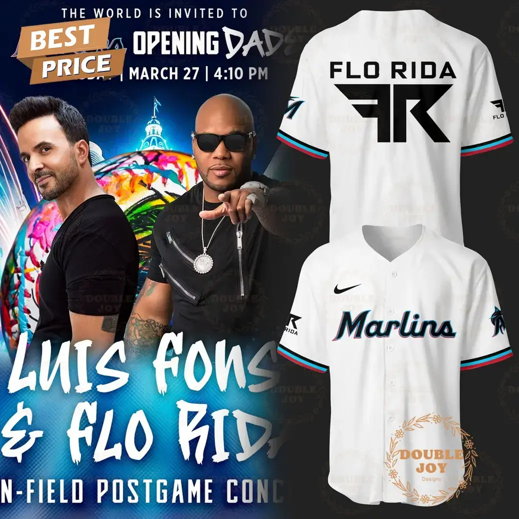 The World Is Invited To Miami Marlins MLB Opening Dade Luis Fonsi and Flo Rida Gift 2025 Limited Edition Baseball Jersey - White Image