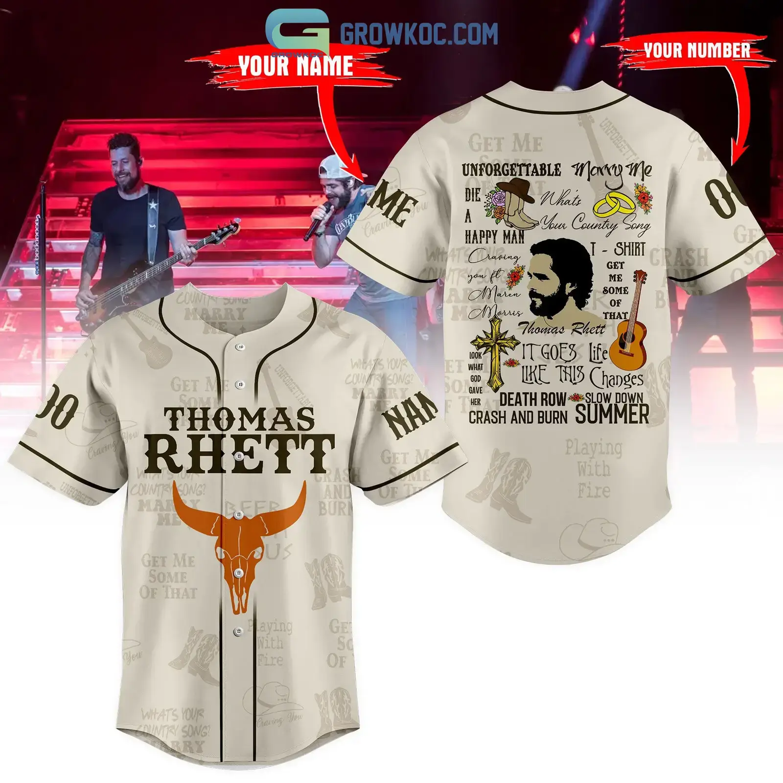 Thomas Rhett All Album Back Design Personalized Baseball Jersey Image
