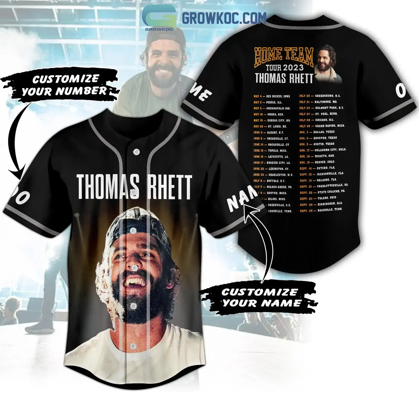 Thomas Rhett Home Team Tour 2023 Personalized Baseball Jersey Image