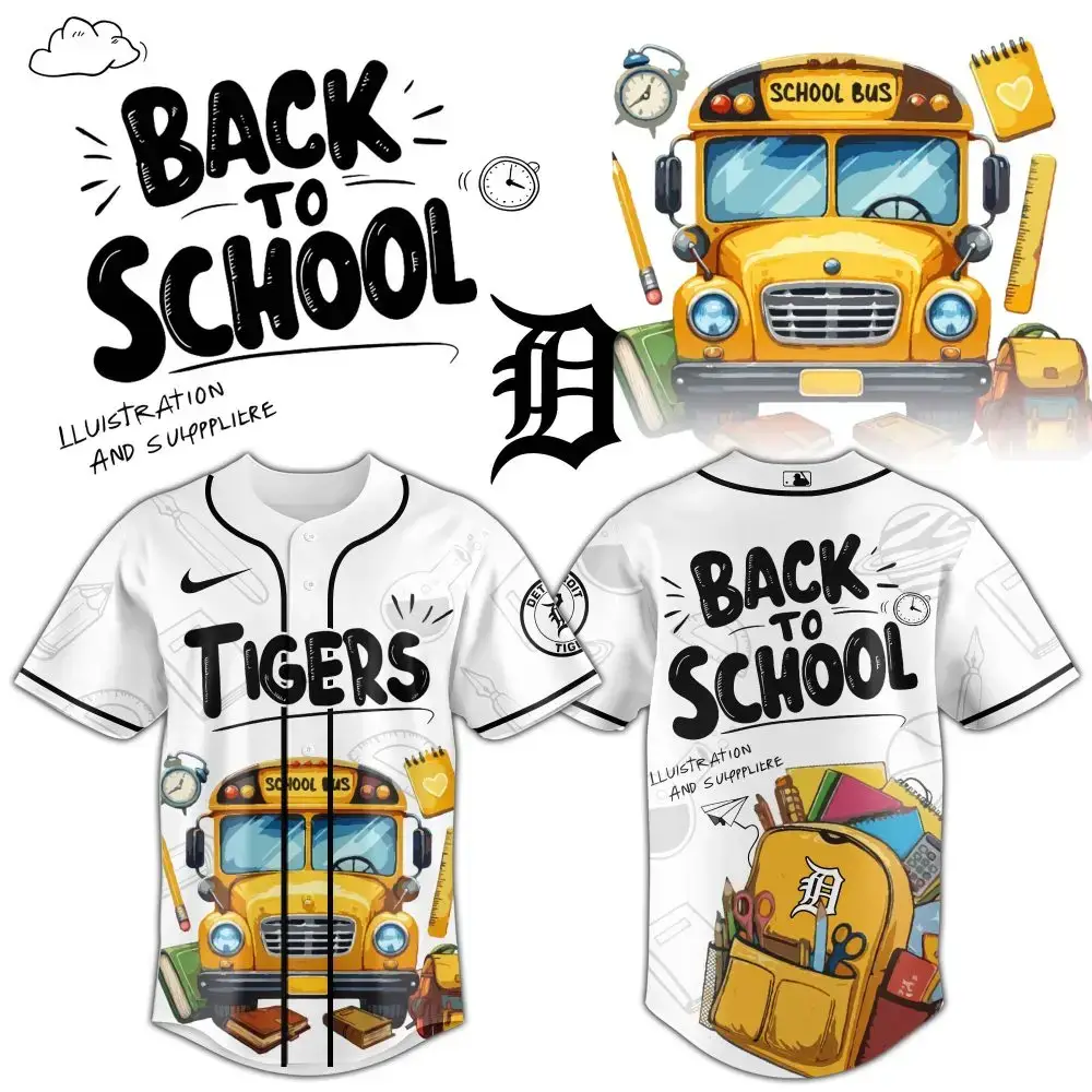 Tigers Back To School Baseball Jersey - Fun School Bus Design For Kids & Teens Image