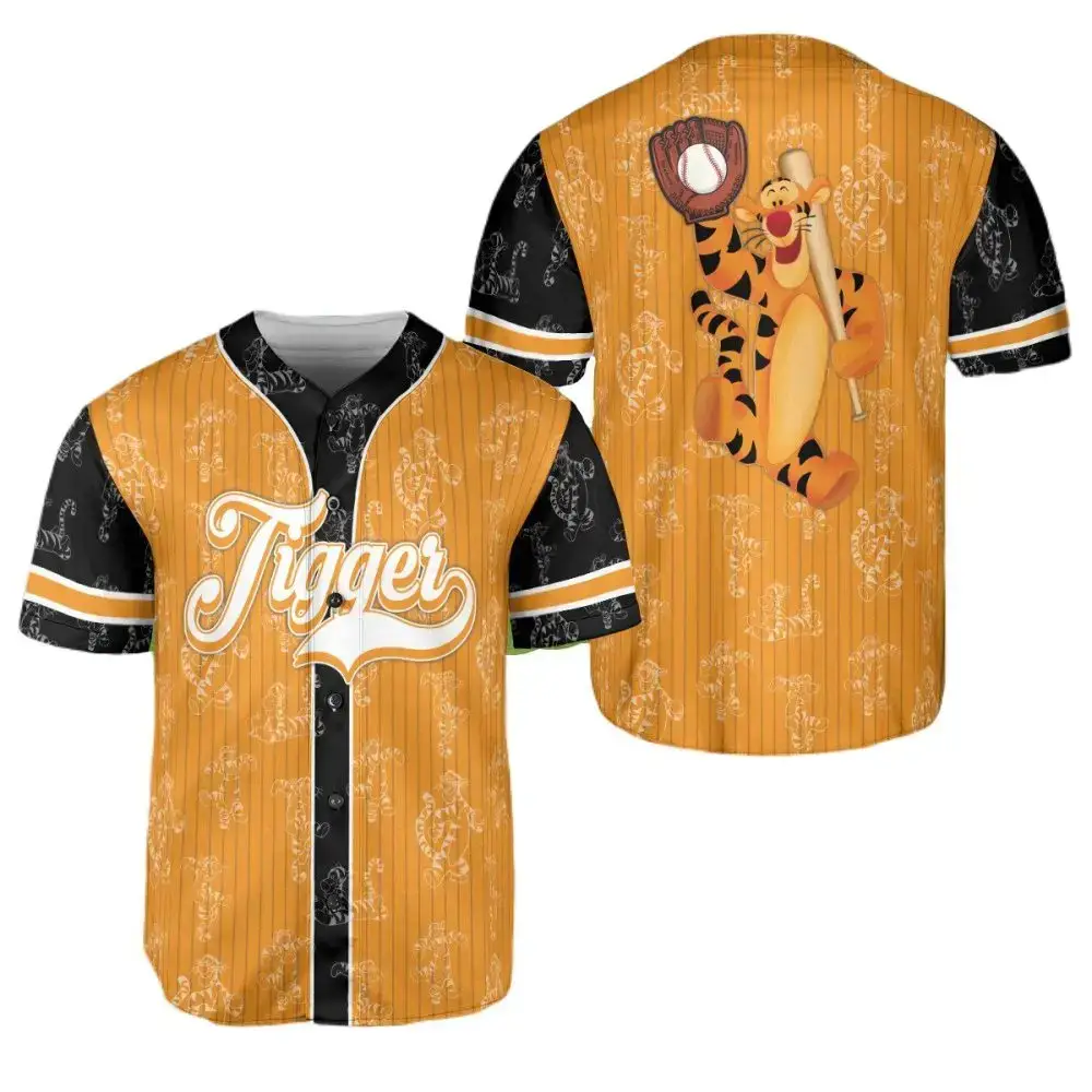 Tigger Baseball Jersey – Vibrant Orange Cartoon Design For Fans Image