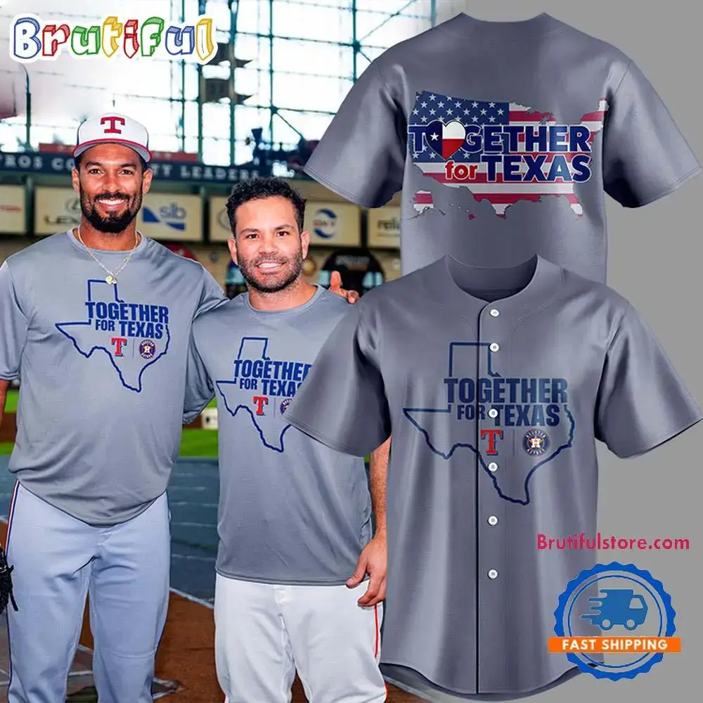 Together For Texas The Astros and Rangers 2025 Grey Baseball Jersey Image