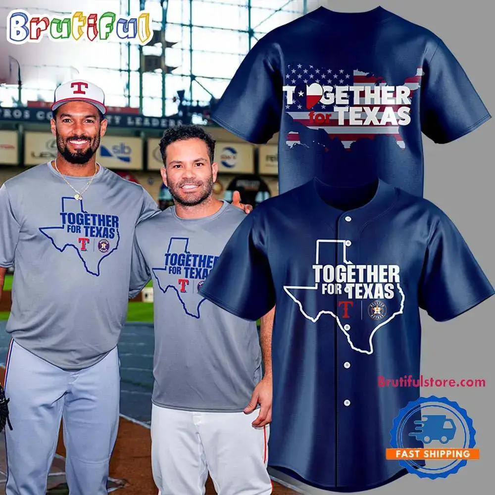 Together For Texas The Astros And Rangers 2025 Navy Baseball Jersey Image