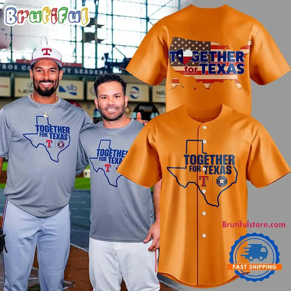Together For Texas The Astros And Rangers 2025 Orange Baseball Jersey Image