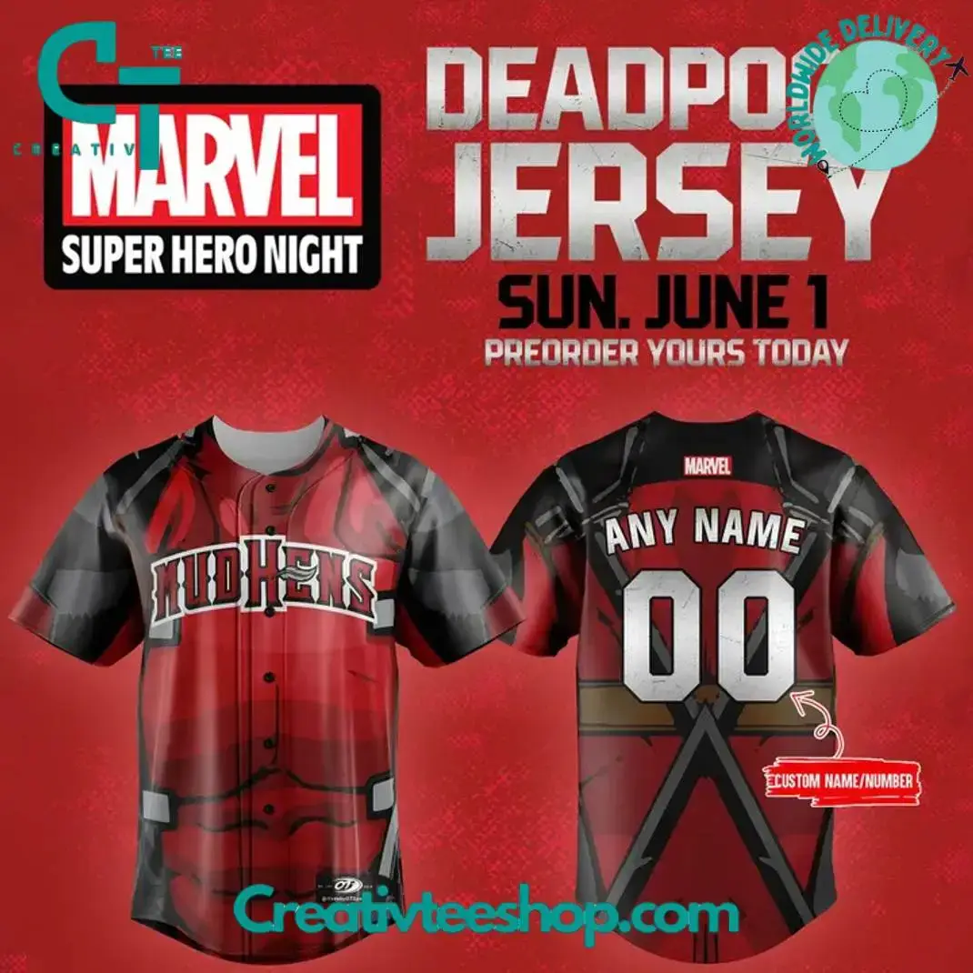 Toledo Mud Hens X Deadpool Marvel Personalized Baseball Jersey Image