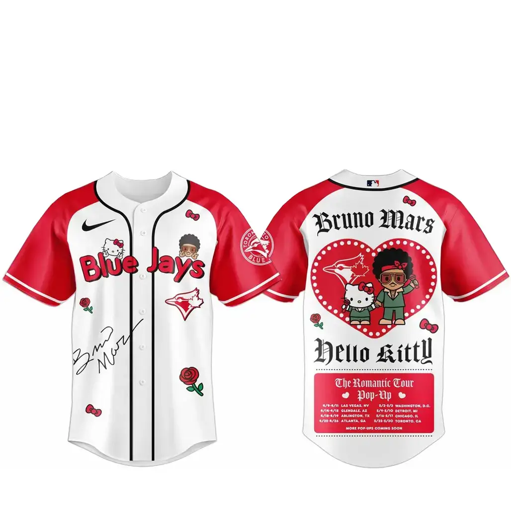 Toronto Blue Jays Bruno Mars x Hello Kitty 2026 The Romantic Tour Baseball Jersey Image