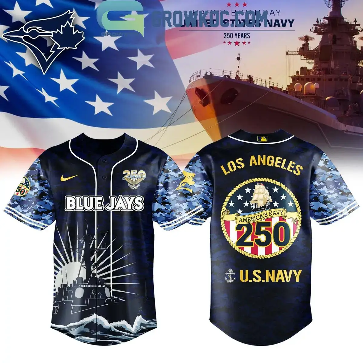 Toronto Blue Jays Celebration Happy Birthday US Navy 250 Years 2025 Jersey Image