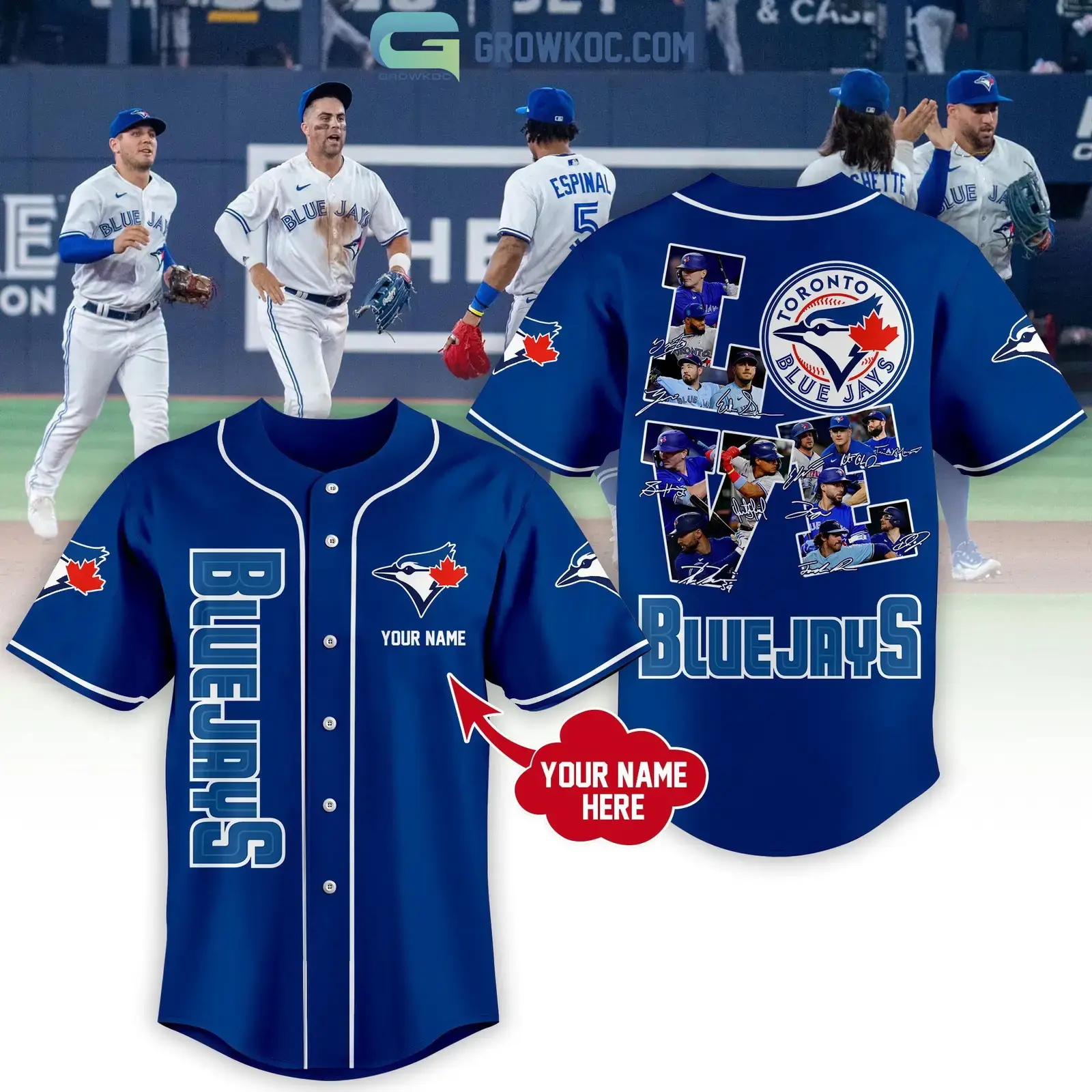 Toronto Blue Jays Love Team Personalized Blue Deisgn Baseball Jersey Image