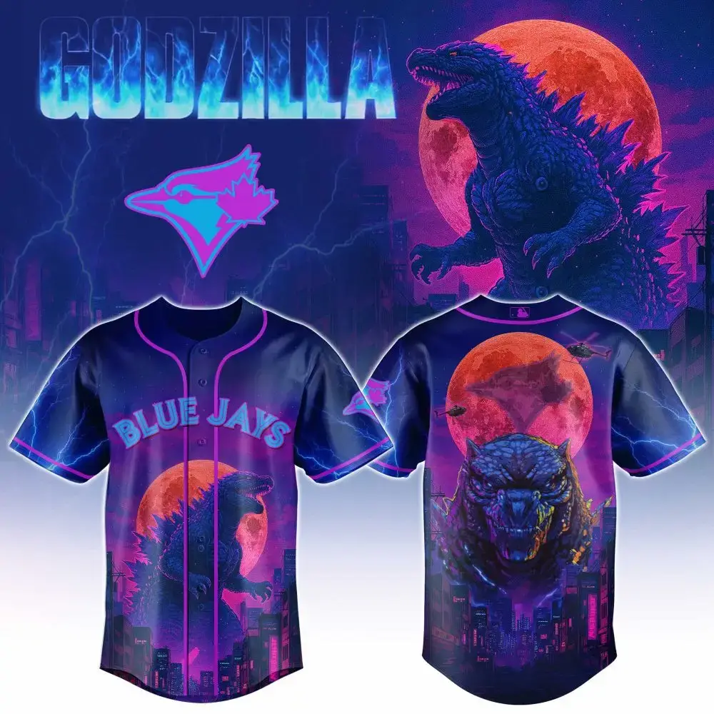 Toronto Blue Jays Mlb X Godzilla Neon City Custom Baseball Jersey Image